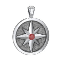 Men's Engravable North Star Disc Pendant with Gemstone