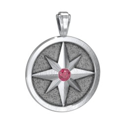 Men's Engravable North Star Disc Pendant with Gemstone