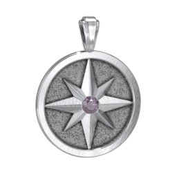 Men's Engravable North Star Disc Pendant with Gemstone