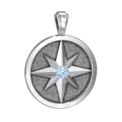 Men's Engravable North Star Disc Pendant with Gemstone – Sterling Silver with Citrine
