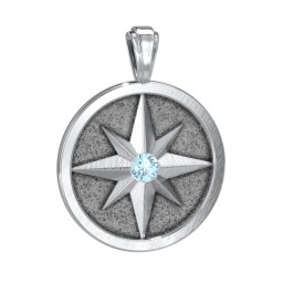 Men's Engravable North Star Disc Pendant with Gemstone in 925 Sterling Silver with Blue Topaz
