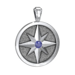 Men's Engravable North Star Disc Pendant with Gemstone in 925 Sterling Silver with Blue Sapphire