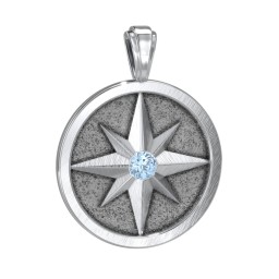 Men's Engravable North Star Disc Pendant with Gemstone in 925 Sterling Silver with Blue Topaz