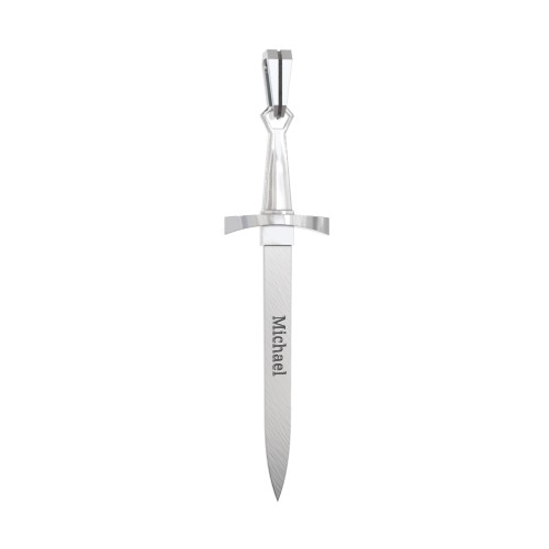 Men's Engravable Sword Pendant with Accent Stones – Sterling Silver with Fancy Blue Premium Zirconia