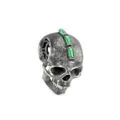 Men's Skull Pendant with Baguette Gemstone Mohawk – Sterling Silver with Emerald