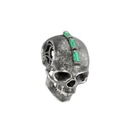 Men's Skull Pendant with Baguette Gemstone Mohawk in 925 Sterling Silver with Emerald