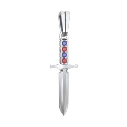 Men's Engravable Dagger Pendant with Gemstones in 925 Sterling Silver with Blue Sapphire and Garnet