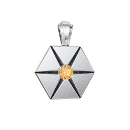 Men's Engravable Starburst Hexagon Pendant with Gemstone