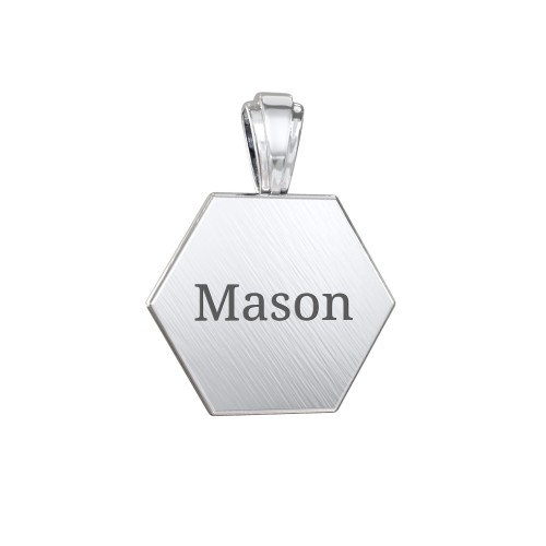 Men's Engravable Starburst Hexagon Pendant with Gemstone – Sterling Silver with Cubic Zirconia