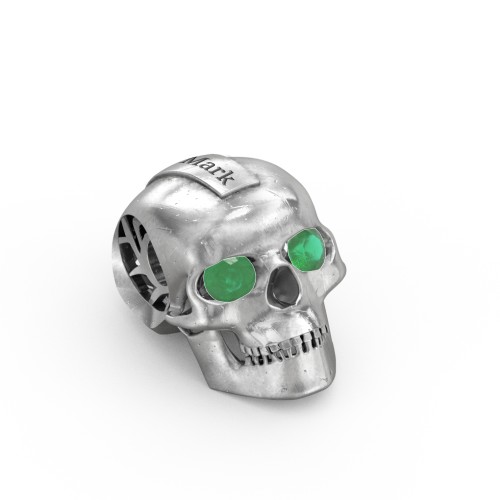 Men's Engravable Skull Pendant with Gemstone Eyes – Sterling Silver with Emerald