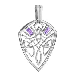 Men's Celtic Shield Pendant with Baguette Gemstones in 925 Sterling Silver with Amethyst