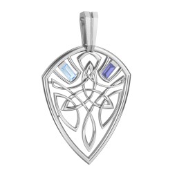 Men's Celtic Shield Pendant with Baguette Gemstones in 925 Sterling Silver with Blue Topaz and Blue Sapphire