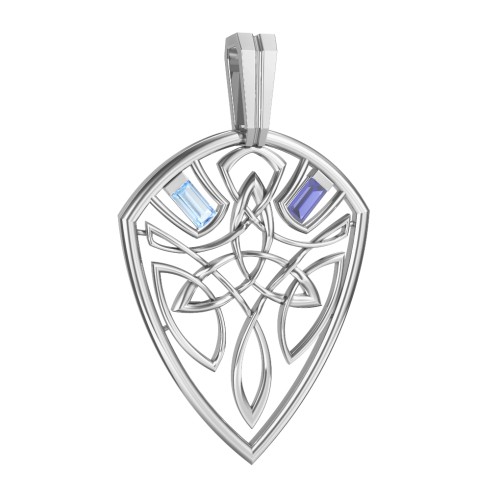 Men's Celtic Shield Pendant with Baguette Gemstones – Sterling Silver with Blue Topaz and Blue Sapphire