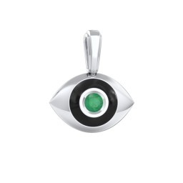 Men's Engravable Evil Eye Gemstone Pendant with Cold Enamel in 925 Sterling Silver with Emerald
