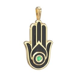 Men's Engravable Hamsa Gemstone Pendant with Cold Enamel