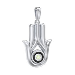 Men's Hamsa Pendant with Gemstone & Cold Enamel in 925 Sterling Silver with Peridot