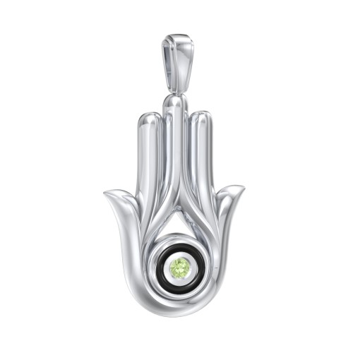 Men's Hamsa Pendant with Gemstone & Cold Enamel – Sterling Silver with Peridot