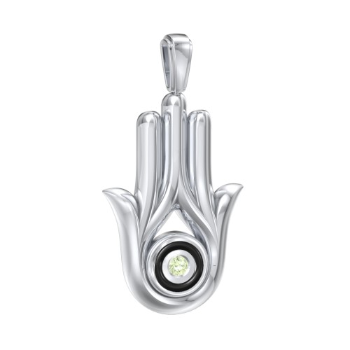 Men's Hamsa Pendant with Gemstone & Cold Enamel – Sterling Silver with Peridot