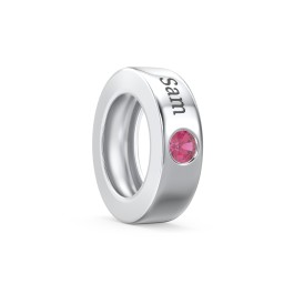 Engravable Ring Charm with a Birthstone in 925 Sterling Silver with Ruby