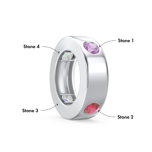 Multi-Gemstone Stacking Ring Charm – Sterling Silver with Amethyst, Garnet, Blue Sapphire, and Emerald