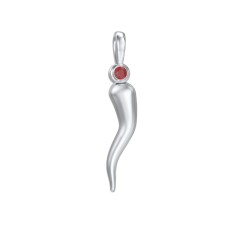 Men's Italian Horn Pendant with 2 Birthstones – Sterling Silver with Garnet and Emerald
