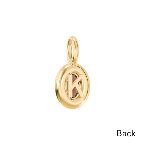 Oval Frame Stone Charm With Back Initial – 18K Gold Plated Silver with Garnet