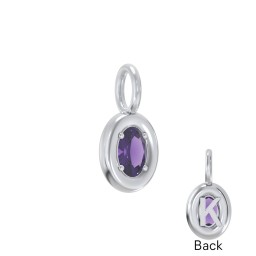 Oval Frame Stone Charm With Back Initial in 925 Sterling Silver with Amethyst