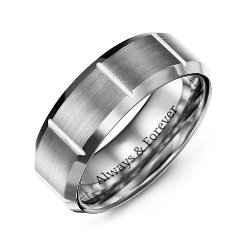 Men's Brushed Tungsten Ring with Vertical Grooves