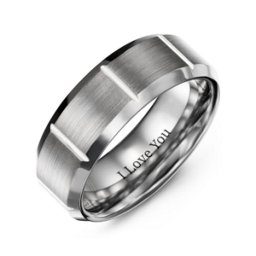 Men's Brushed Tungsten Ring with Vertical Grooves in Tungsten
