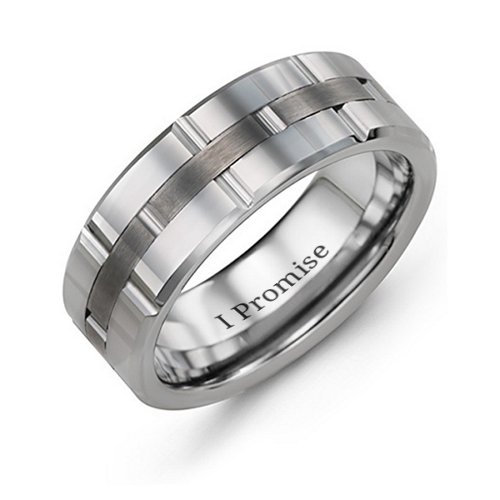 Men's Grooved Layered Tungsten Ring