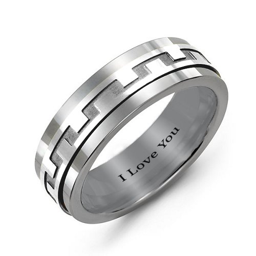 Men's Modern Tungsten Ring With Custom Metal Inlay – Tungsten & Sterling Silver