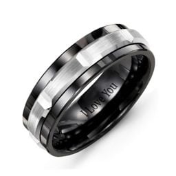 Men's Brushed Grooved Centre Ring