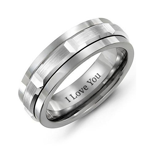 Men's Brushed Grooved Centre Ring – Tungsten