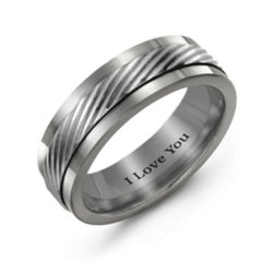 Men's Polished Tungsten Ring with Detailed Centre Band