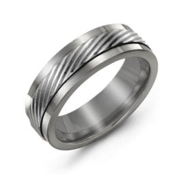 Men's Polished Tungsten Ring with Detailed Centre Band
