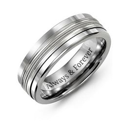 Men's Modern Ring with Beaded Centre Band in Tungsten