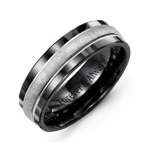 Men's Polished Ring with Brushed Inlay – Ceramic