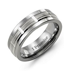 Men's Beveled Ring with Horizontal Cut Inlay