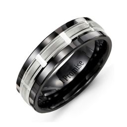 Men's Beveled Ring with Horizontal Cut Inlay