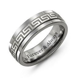 Men's Greek Key Inlay Ring in Tungsten