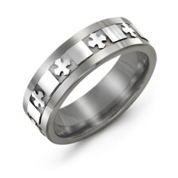Men's Polished Crosses Tungsten Ring