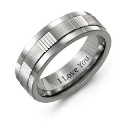 Men's Brushed & Ribbed Inlay Ring in Tungsten