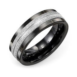 Men's Double Row Ring with Textured Inlay