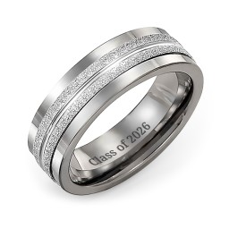 Men's Double Row Ring with Textured Inlay in Tungsten