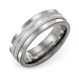 Men's Double Row Ring with Textured Inlay in Tungsten
