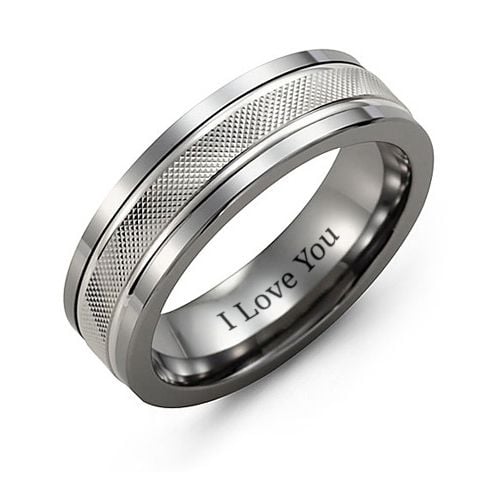 Men's Polished & Diamond-Cut Textured Ring