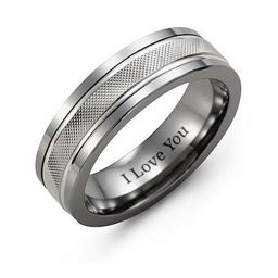 Men's Polished & Diamond-Cut Textured Ring in Tungsten
