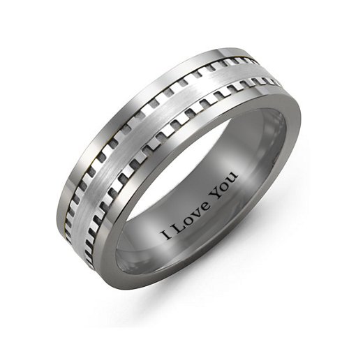 Men's Geometric Trail Tungsten Ring with Custom Inlay