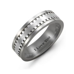 Men's Geometric Trail Tungsten Ring with Custom Inlay – Tungsten & Sterling Silver