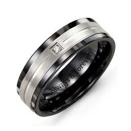 Men's Gemstone Ring with Grooved Inlay